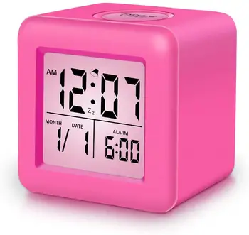 

Travel Alarm Clock Digital Soft Cube Snooze Nightlight Large Display Time Date Ascending Sound Handheld Gift Students Kids Teens
