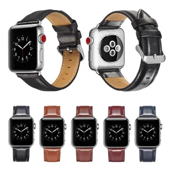 

Stainlee Steel Genuine Leather Watch Band Strap for Apple Watch Series 1/2/3/4/5 Replacement Belt for iWatch 38mm 42mm 40mm 44mm