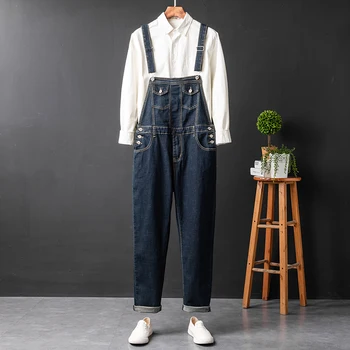 

Denim jumpsuit male stretch black slim Korean version of the overalls Japanese style overalls men