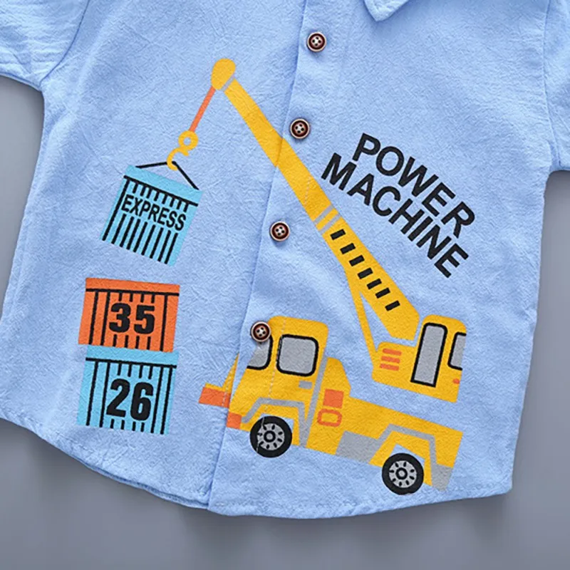 Весенне-осенние хлопковые блузки с длинными рукавами для маленьких мальчиков; Повседневная однотонная Удобная Новая блузка с отворотом и рисунком автомобиля