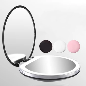 

5 Color 3X Magnifying Lighted Makeup Mirror Light Mini Round Portable LED Make Up Mirror Sensing USB Chargeable makeup mirror