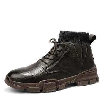 

Men vintage ankle boots winter rubber Leather Low Heel Lace-up fur waterproof Male Classic Casual luxury Retro Boots