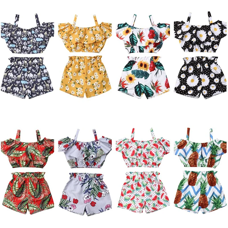 

1-6T Toddler Kid Baby Girl Floral Clothes set Flower Ruffles Crop Top Shorts Suit Elegant Cute Sweet Lovely Summer outfits