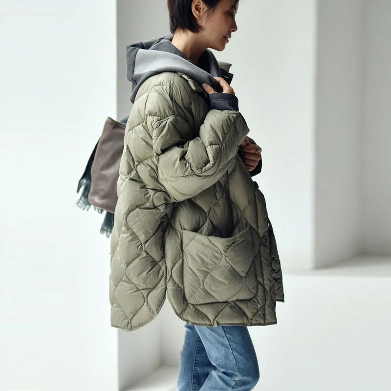 Casual Female Down coat Shirt Warm Autumn Winter Lightweight Single breasted Turn down collar Women Jacket 2023 New INKEO 1O259