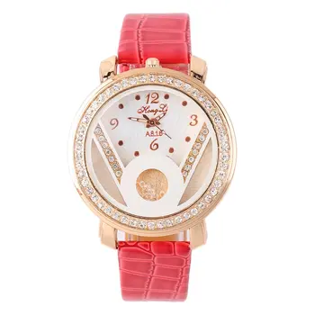 

Fashion Women Crystal Round Quartz Analog PU Leather Strap Wrist Watch Gift