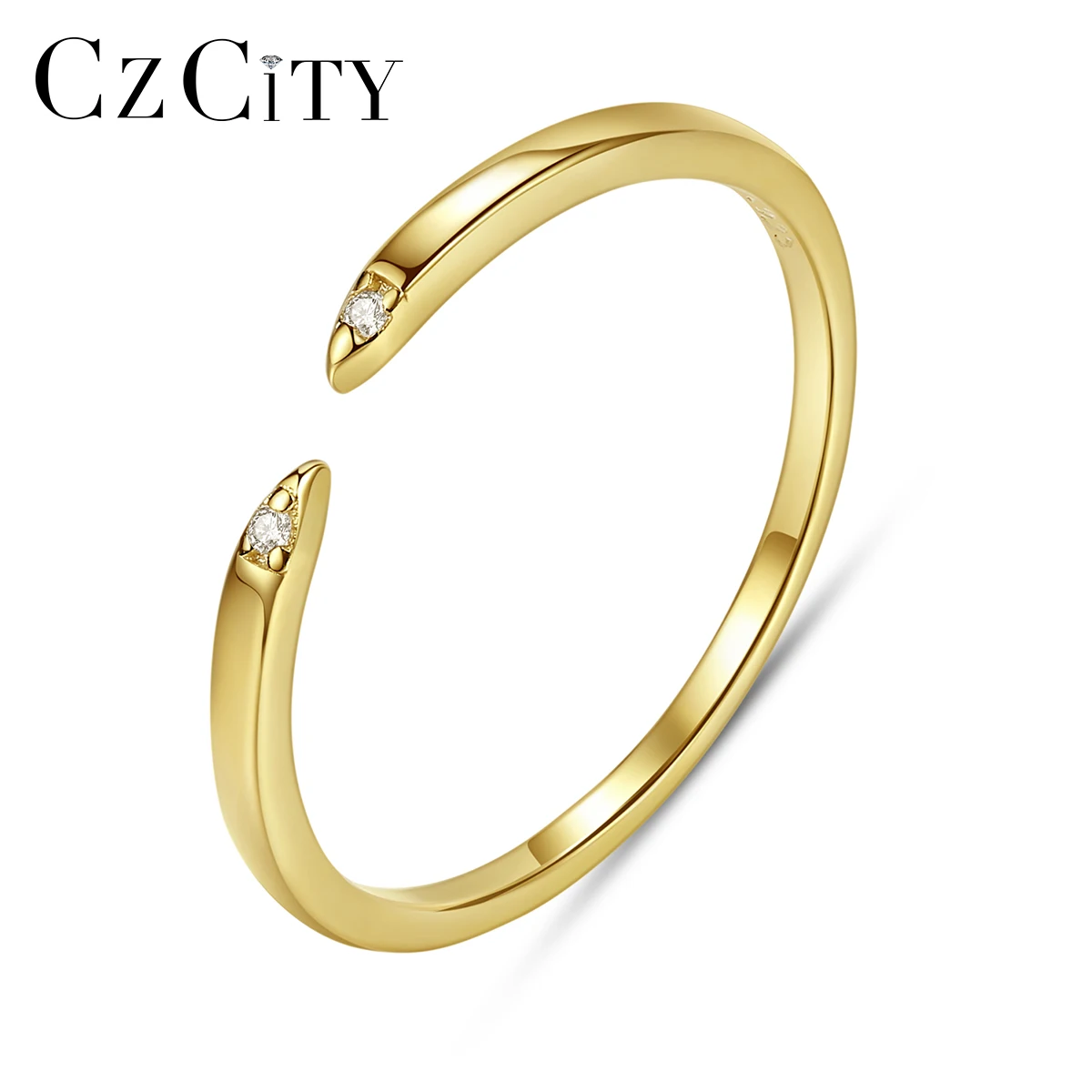

CZCITY Simple Round Thin 925 Sterling Silver Golden Open Ring for Women Wedding Engagement Fine Jewelry Adjustable CZ Bague Gift