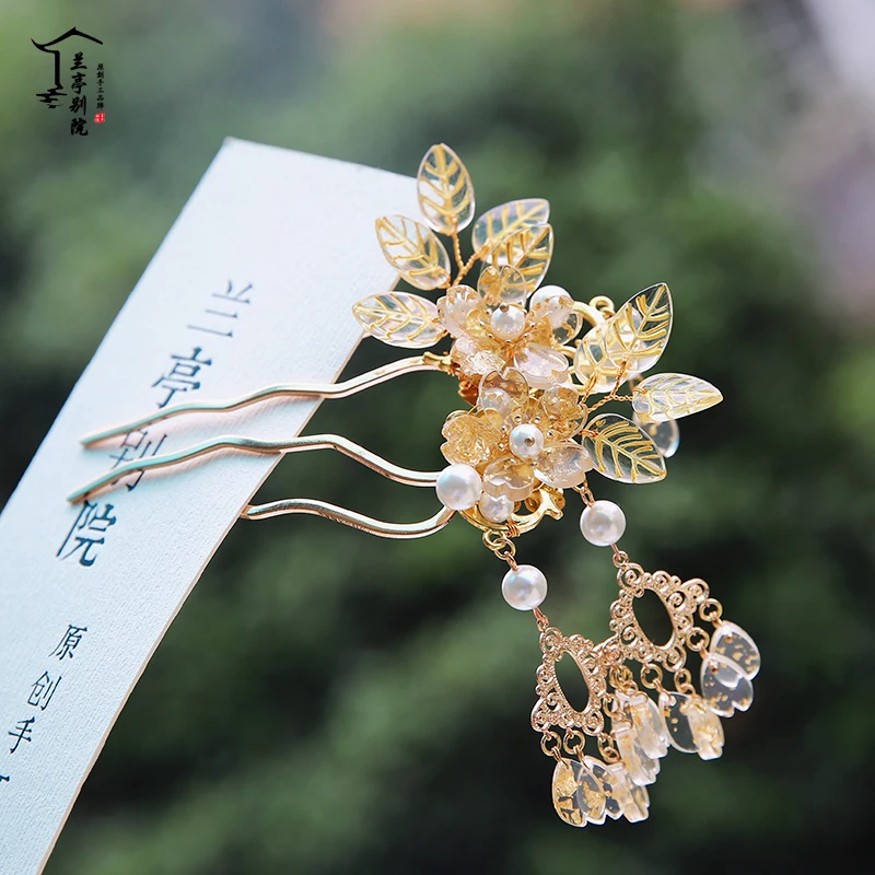 hair comb 1pc Зерно полная Золотая фольга цветные глазурные лепестки ручной работы аксессуары для волос для китайского 24 солнечных термины серии Hanfu ювелирные изделия для волос - Цвет: hair comb 1pc