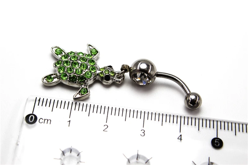 Green Turtle Belly Button Ring White Crystal Rhinestone Navel Piercig Jewelry Dangling Body Belly Piercing Accessories Cute