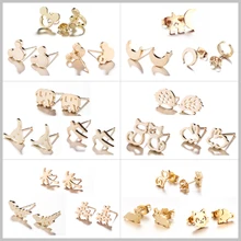 Hfarich Луна и звезда кошка мышь серьги, ювелирные изделия из нержавеющей стали дерево серьги-гвоздики в форме кроликов для женщин