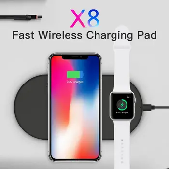 

X8 2in1 Fast Wireless Charging Pad for Iphone 8 Plus X Wireless Charging Pad for Apple Watch Qi Standard 10w Fast Charger