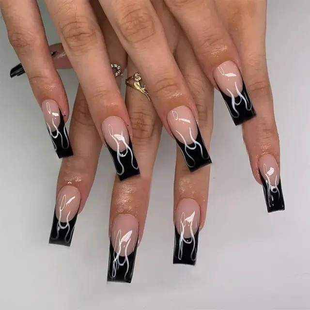 24pcs/Set Detachable Long Coffin Fake Nails European Rainbow Ballerina Full Nail Art Tips Colorful Beauty Artificial False Nails 2022-2