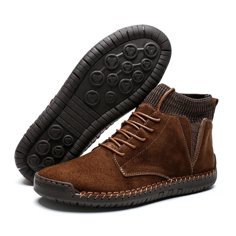 Vancat Brand Winter Men Ankle Boots Quality Leather Shoes Warm Men's Snow Boots Winter Shoes Fur Men's boots Size 38-48