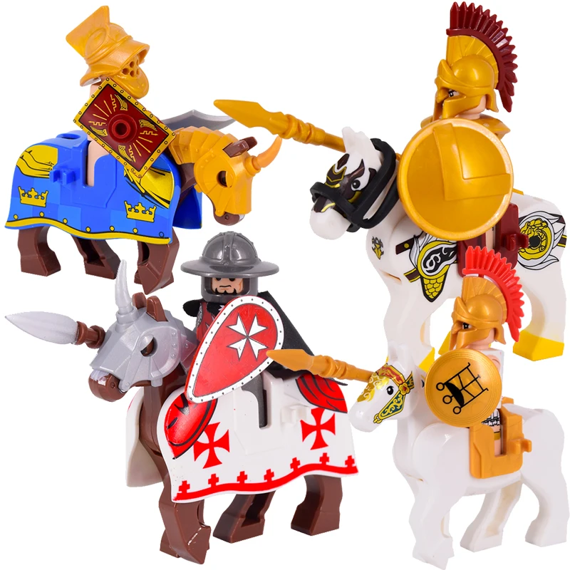 Medieval Figures Middle Ages Rome Warrior Golden Knight Horse Hawk Castle King Dragon Knights Building Blocks BricksToys gifts | Игрушки и
