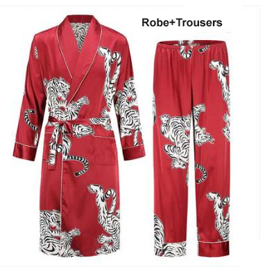 Robe set 3 Мужской банный халат, мужские атласные шарфы, пижама с принтом тигра, мужская летняя одежда, мужская атласная пижама, Свободная Домашняя одежда - Цвет: Robe set 3