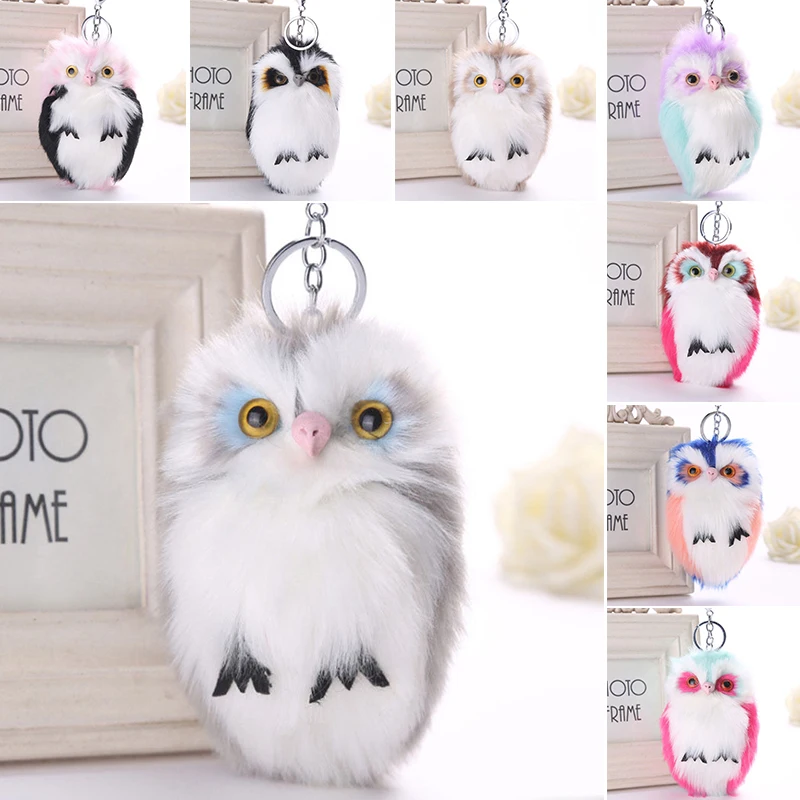 

Cute Soft Owl Pendant Handbag Keyrings Keychain Car Rabbit Fur Bag Fluffy
