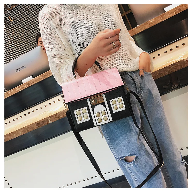 Design Funny Small House Bag Cute Cartoon Crossbody Handbag Women Personality Box Shape Shoulder Bag Fashion Messenger Bag Bolsa