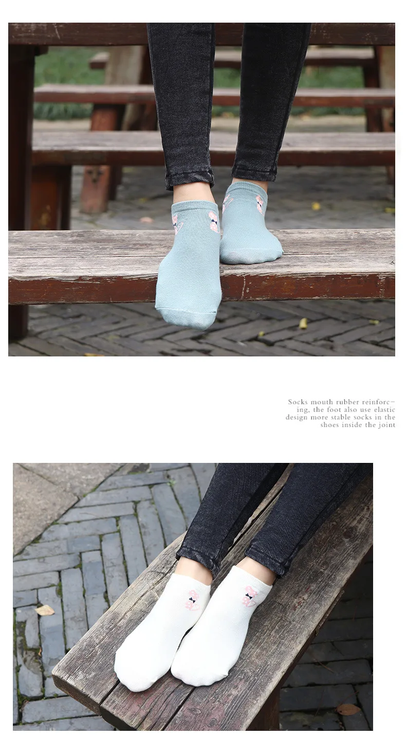 Spring And Summer Autumn New Products Japanese-style Cartoon Bowtie Kitten Pure Cotton No-show Socks Women’s Boat Socks Cute Car