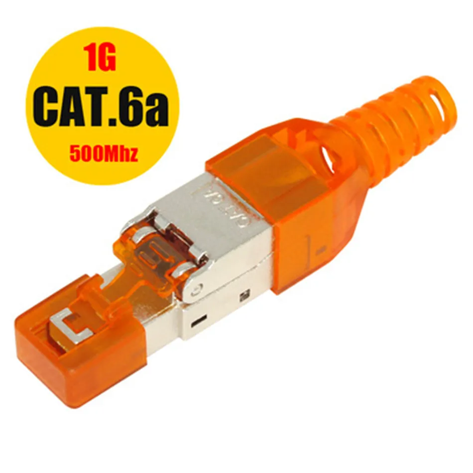 Cat6A Orange RJ45 разъем Cat6A Cat7 Cat8 Rj45 Ethernet кабель Разъем соединительный инструмент без обжима экранированный LAN угловой адаптер для сетевого кабеля - Цвет: Cat6A Orange