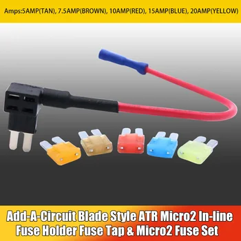 

5Pcs Durable Add-A-Circuit Blade Style ATR Micro2 In-line Fuse Holder Fuse Tap & Micro2 Fuse Set
