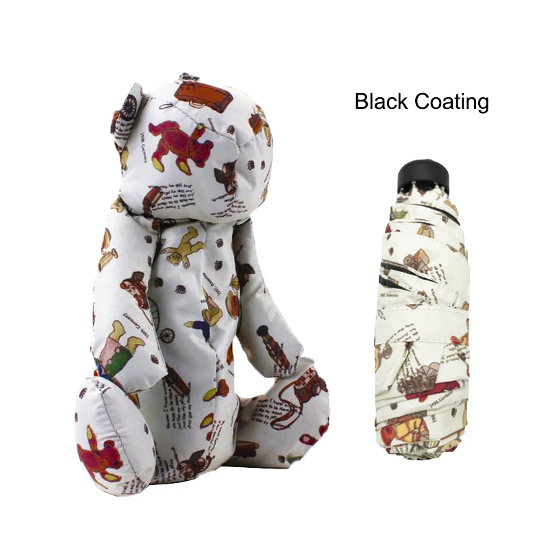 Bear Black Coating LIKE RAIN, маленькие игрушки для детей, зонтик, мини, модный, складной, с карманами, зонтик для дождя, для женщин, мультяшный кролик, зонт для путешествий, UBY12 - Цвет: Bear Black Coating