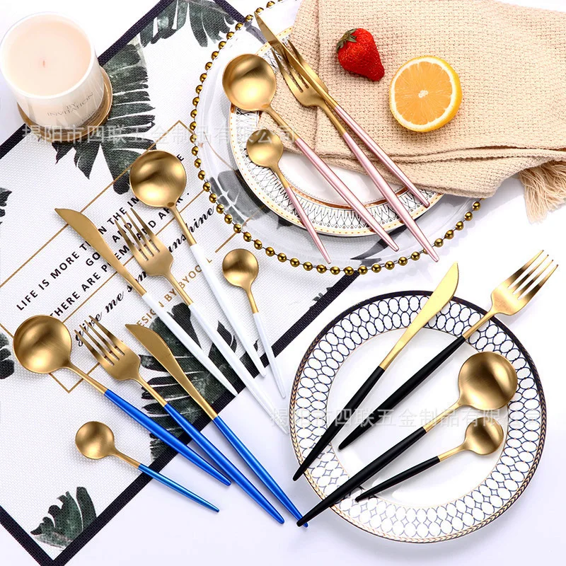 Cross Border 304 Stainless Steel Knife, Fork And Spoon Steak Knife And Fork Five Pieces Set Children Dessert Ladel Customizable