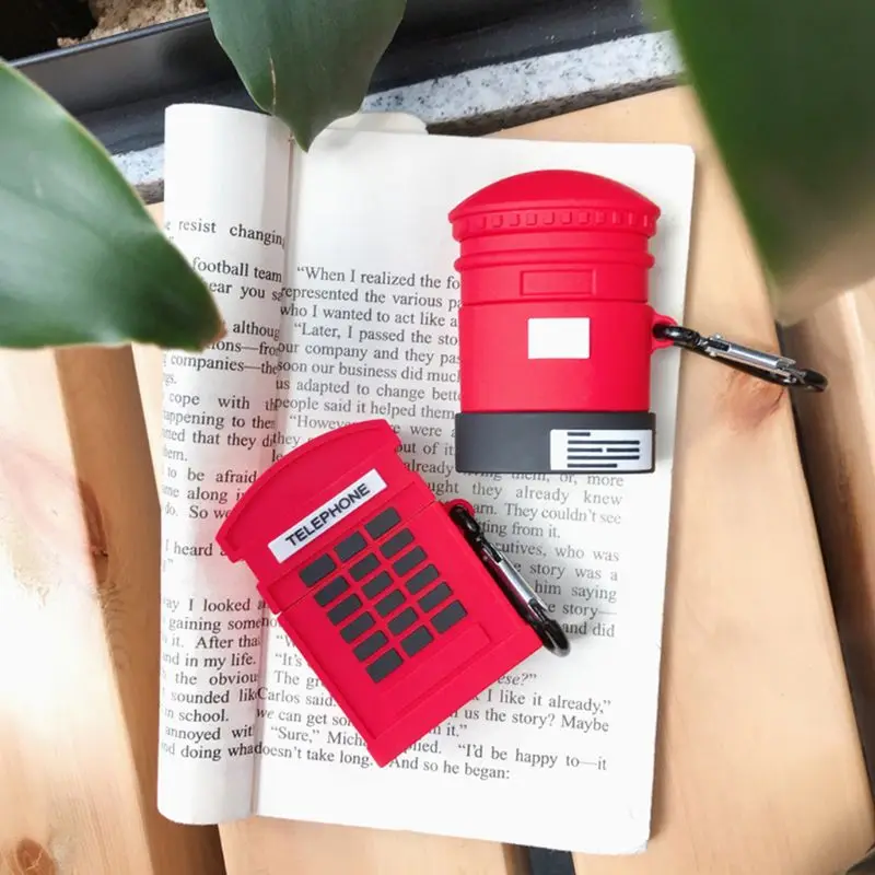 

Silicone Protective Case Mail Telephone Box Cover with Carabiner for Airpods 1/2