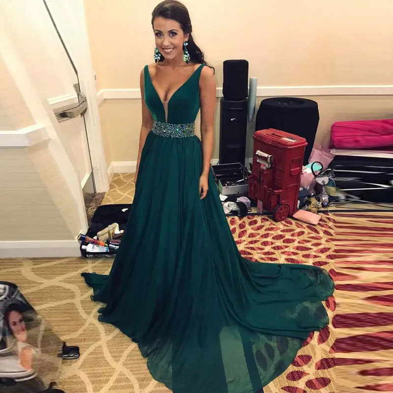 

New Arrival Evening Dresse Formal Vestido Noiva Sereia Prom Party Robe De Soiree Gown Sexy V-neck Chiffon A-line Gown Dresses