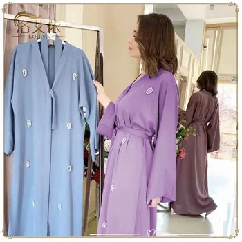 

Elegant Muslim Beading Abaya Cardigan Maxi Dress Kimono Long Robes Female Vestidos Middle East Ramadan Turkish Islamic Prayer