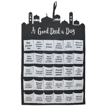 

2020 Black Ramadan Hanging Calendar Felt Advent 30Days Decor Countdown Calendar For Kids Gifts Party Supplies