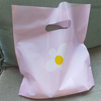 

50Pcs/Lot Bag Supermarket Shopping Plastic Bags Packaging Milk Food Clothes Bags Home Supply Flower Handle Birthday Wedding Gift