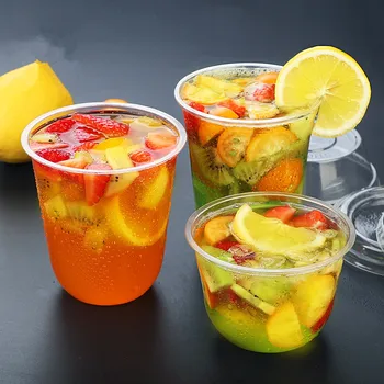 

50pcs Disposable yoghurt cup with lid PET15oz U shape transparent espresso milk tea juice cold drink plastic cup with cover