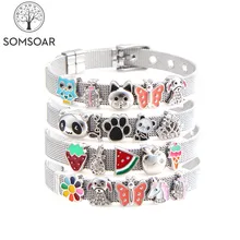 Somsoar Jewelry Cute Slide Charm 8mm Mesh Bracelet Set Child toddler Kids Bracelet Stianless Steel Woman Bracelet as Xmas Gift