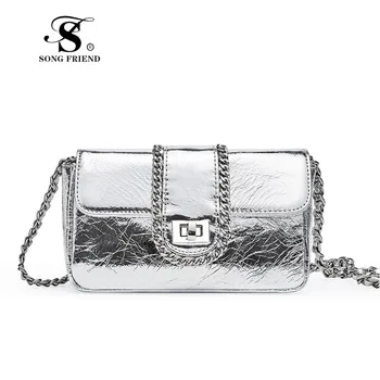 

SONG FRIEND Summer small fresh cowhide leather women's bag new fashion single shoulder chain small square bag messenger bags