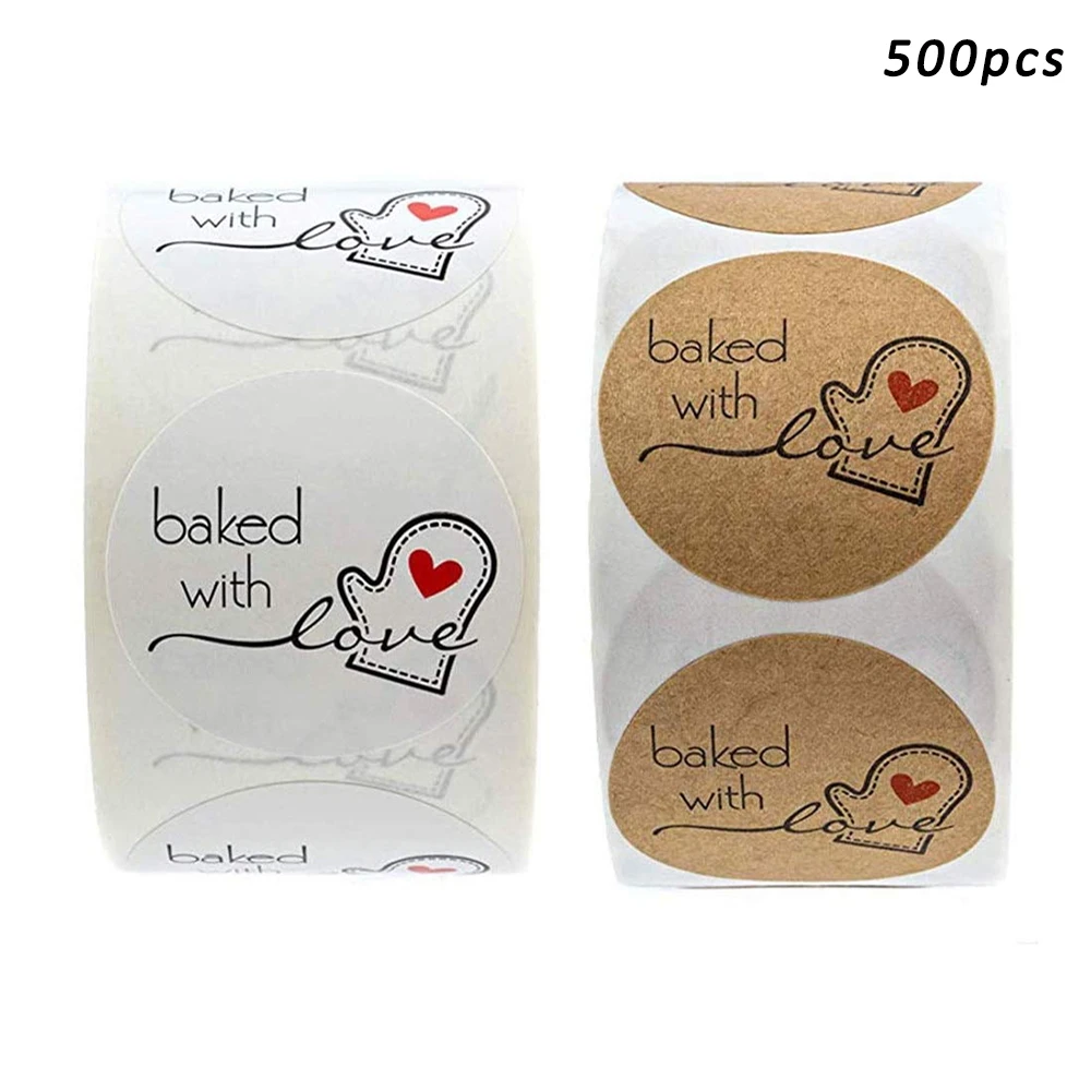 

500pcs/Roll Natural Kraft Baked with Love Stickers Decoration Labels Handmade Stickers DIY Christmas Gift Tags Kraft