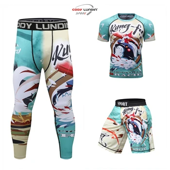 

Fitness sports tights 3-piece set with the same style 3D printing men's casual wear gym training clothes breathable quick-drying