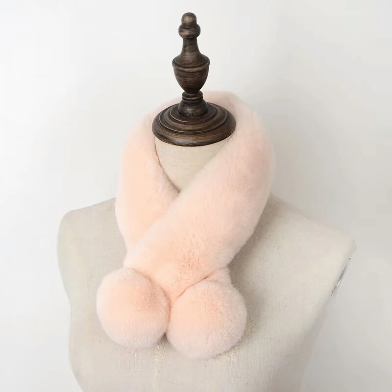 

Real fur scarf good quality fashion novel warm and comfortable rex rabbit whole leather double ball suction button scarf