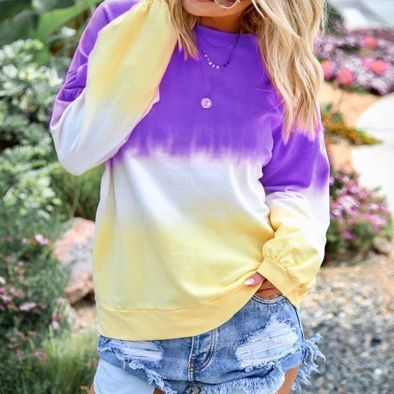 Women Hoodies Lady Multicolor Long Sleeve Hoodies Rainbow Gradient Autumn Warm Soft Hoodies Famale Clothing Robe Femme