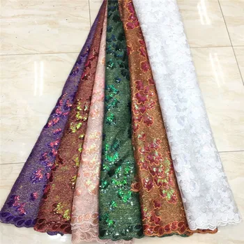

2020 Purple New Design African Lace Fabric Wholesale French Lace Fabric High Quality Nigerian Tulle Sequins Lace Fabric green