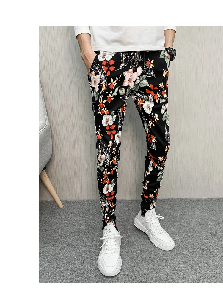 Pantalon Hombre Algodon, уличная одежда Harajuku, хипстерские спортивные штаны, штаны для бега, мужские шаровары-карго в стиле хип-хоп, модные повседневные брюки с цветочным принтом