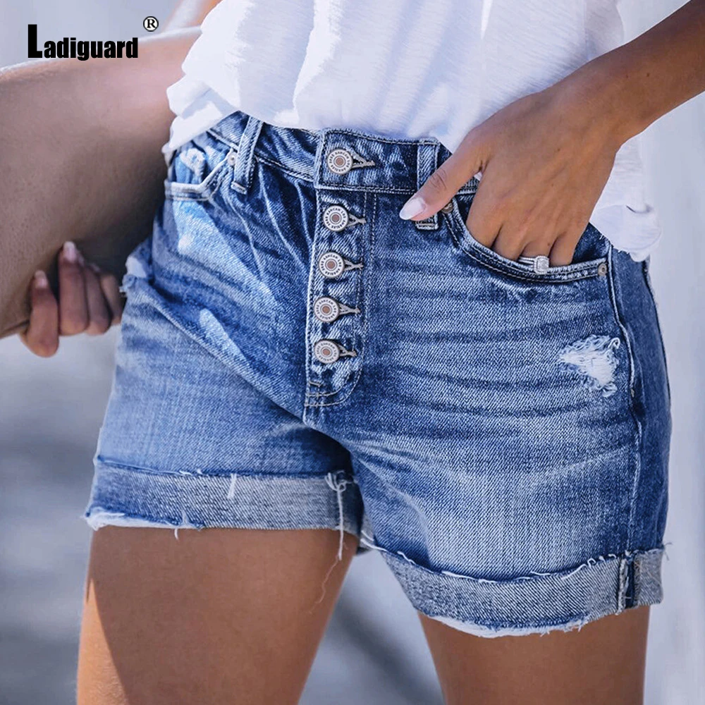 

Ladiguard 2024 Crimping Denim Shorts Women High Cut Fashion Ripped Shredded Short Jeans Summer Casual Hotpants Vaqueros Mujer