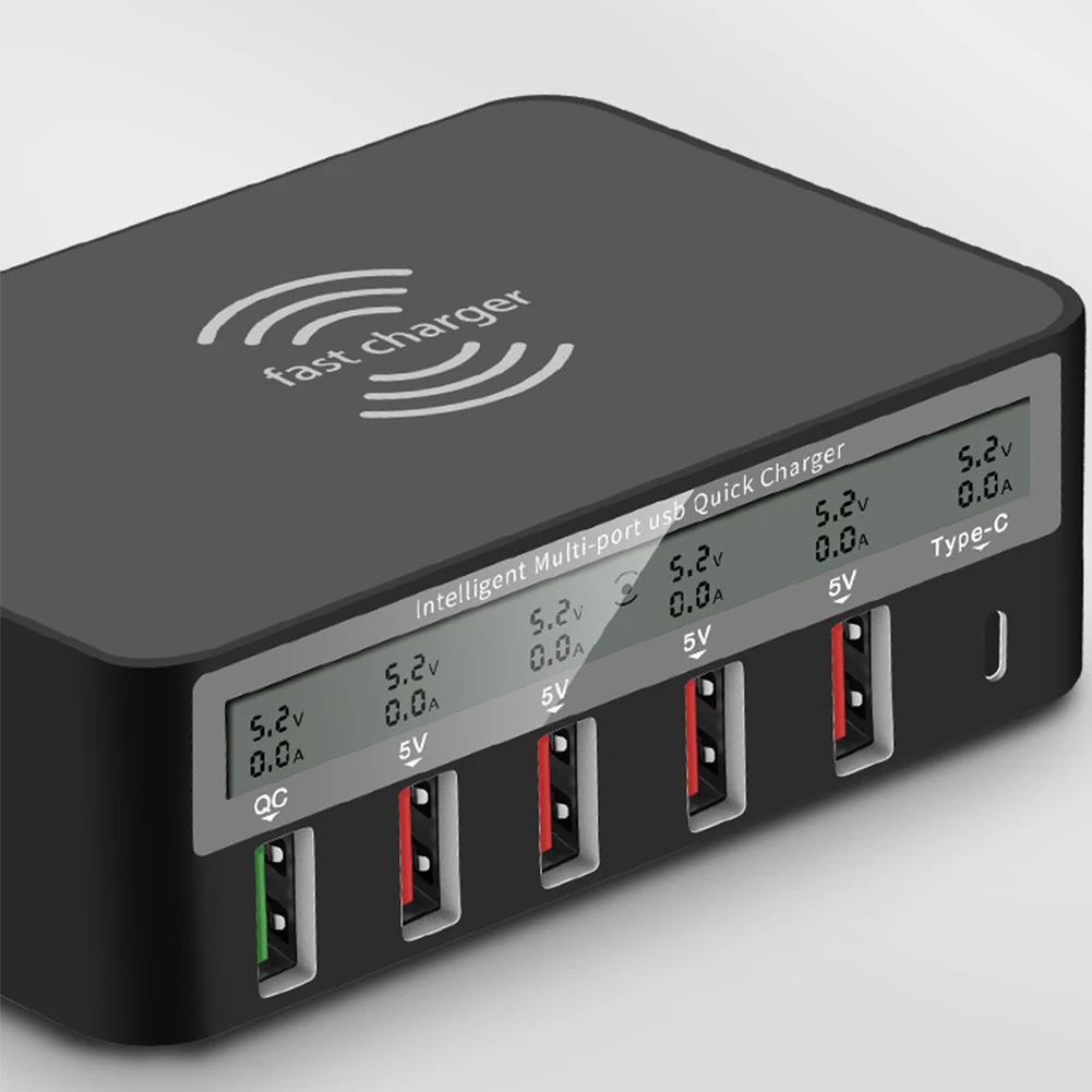 Многопортовая Беспроводная зарядная станция для iPhone 11 Pro Max QI Fast Tpye-C зарядная док-станция для samsung Note 10 Plus светодиодный дисплей