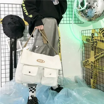 

Large bag female personality hip-hop student canvas bag large capacity shoulder satchel