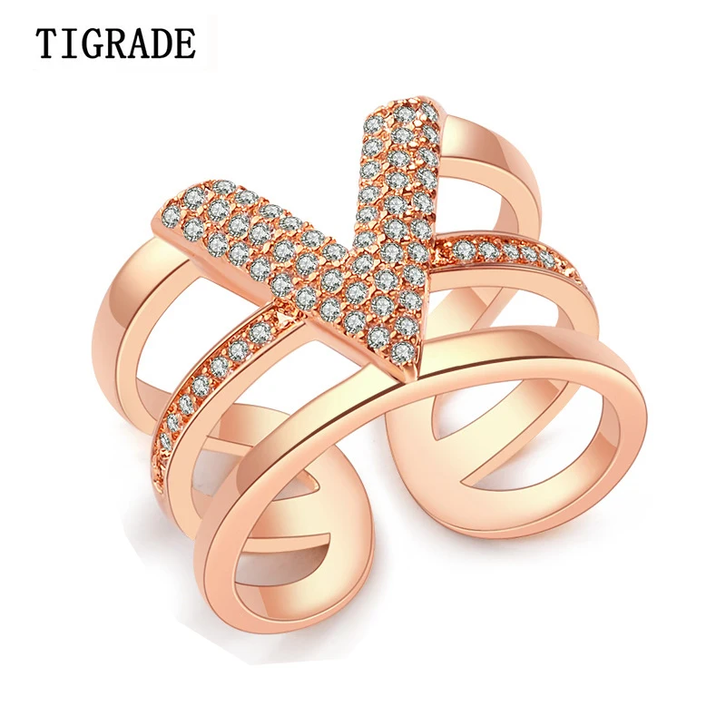 TIGRADE Rose Gold Women Ring Plated Opening AAA+ CZ Ring for Female Luxury Party Wedding Jewelry Band for Lady anillos mujer