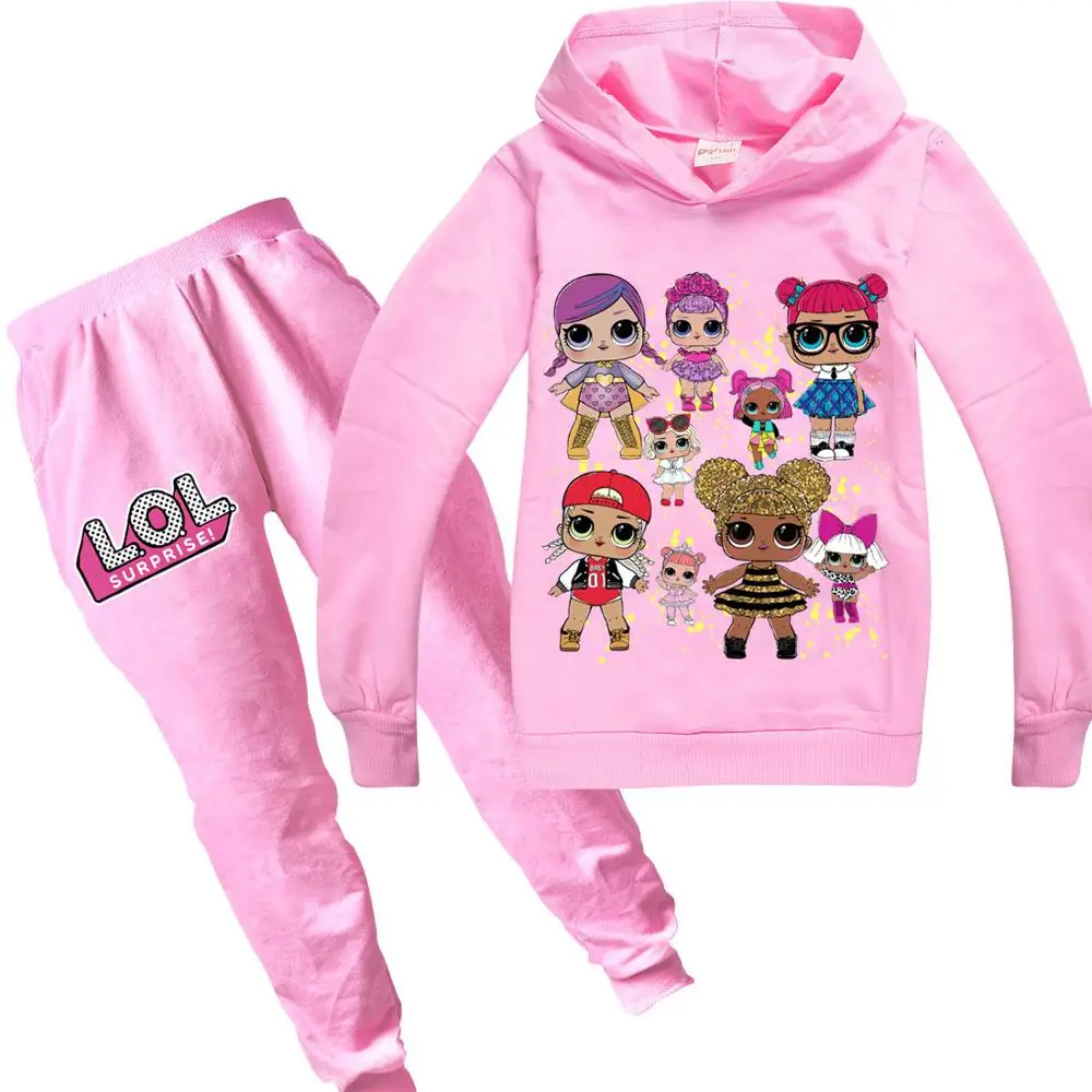 Children's Spring/Autumn Pink Hoodie Set Girls' Fashion Cartoon Print Casual 2 Piece Set Kid/Baby Long Sleeve Cotton Clothes