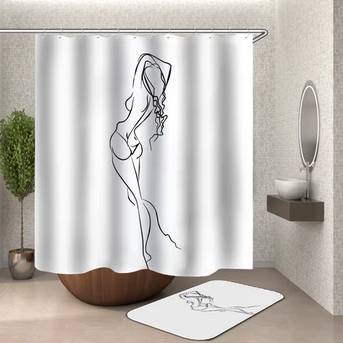 HY51 Fashion Girl White Shower Curtain Black And White Douchegordijn Bathroom Curtain Girl Women Take Shower Rideau De Douche Fabric - Цвет: HY51