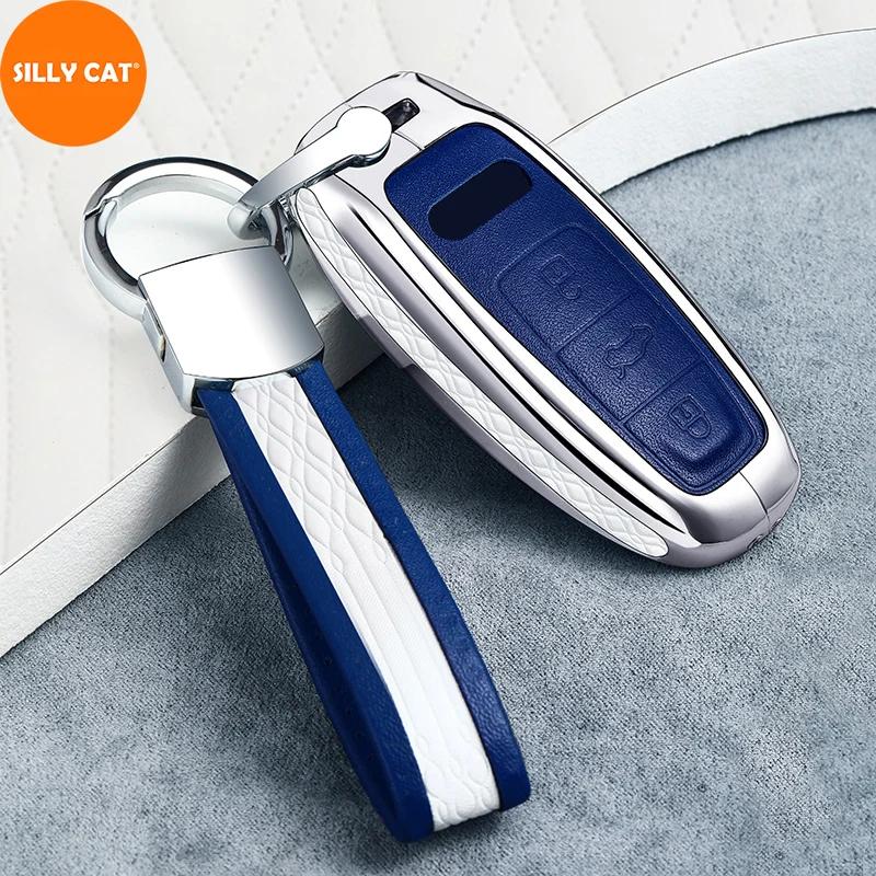

Leather Car Key Case Cover Fob Chain Remote Protector Shell Suitable For Audi A6 C8 A7 4KA A8 4N2 4N8 Q8 4MN Styling Accessories
