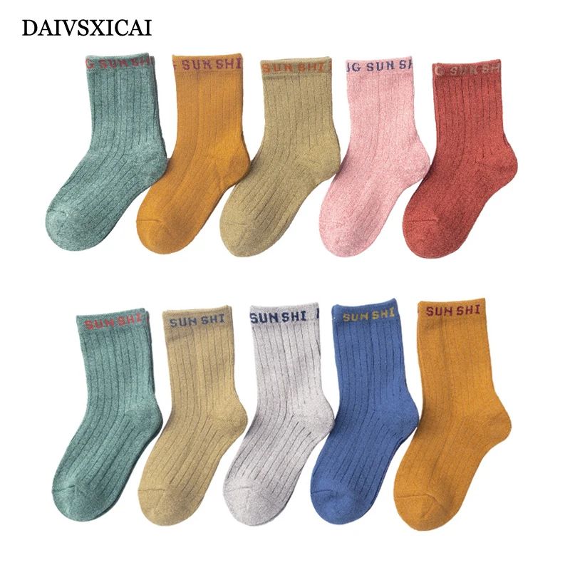 

Daivsxicai Winter Socks Baby Stripe Warm Cotton Socks For Children Comfortable Breathable Kids Tube Socks 5pairs/lot