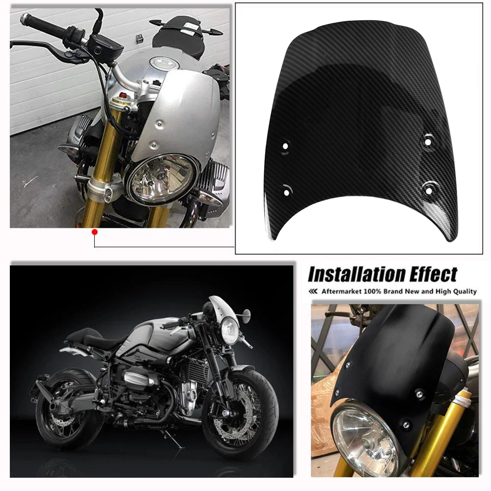 ABS Plastic Carbon Fiber Look Windshield Windscreen Flyscreen Wind Deflector For BMW R NINE T R9T R NINET