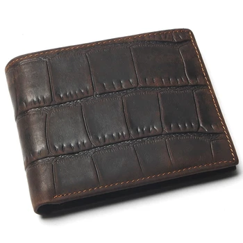 

High Quality 100% Genuine Leather Wallet With Card Page Crocodile Style Crazy Horse Leather Wallet