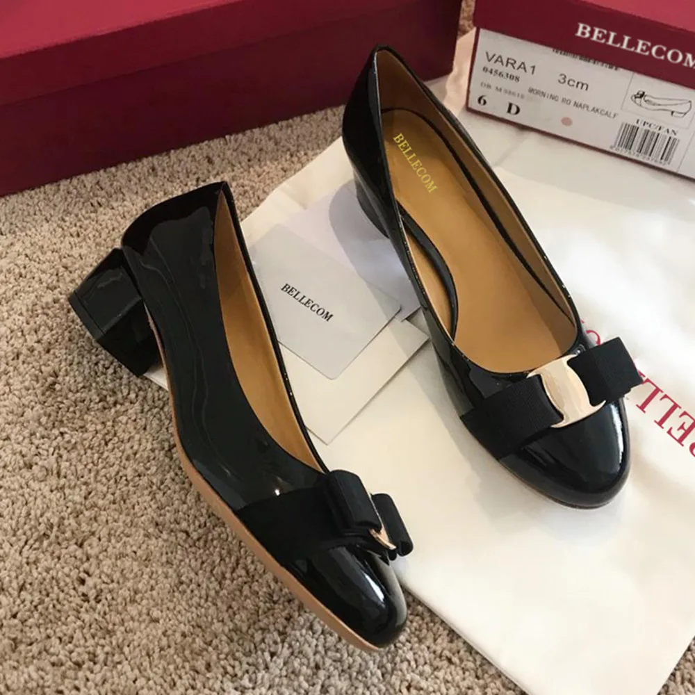 

Bellecom 2009 Summer and Autumn New Mid-heel Round Head Leather Women's Shoes Shallow Painted Leather Butterfly Knot Single Shoe